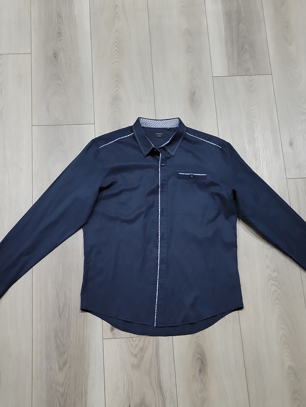 7 Diamonds Navy Long Sleeve Dress Shirt with Contrast Trim